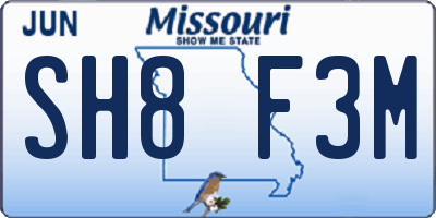 MO license plate SH8F3M