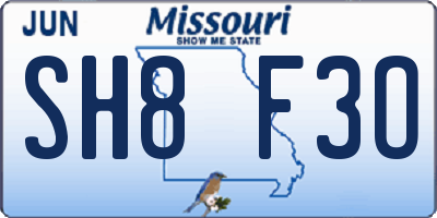 MO license plate SH8F3O