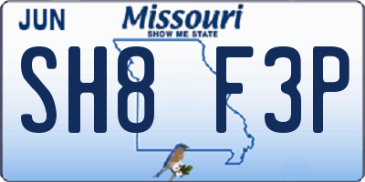 MO license plate SH8F3P