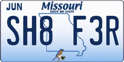 MO license plate SH8F3R