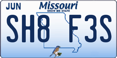 MO license plate SH8F3S