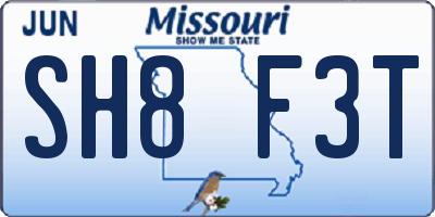 MO license plate SH8F3T