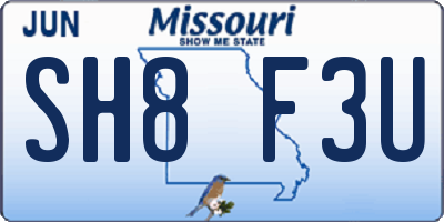 MO license plate SH8F3U
