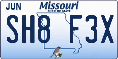 MO license plate SH8F3X