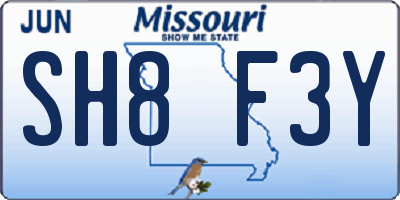 MO license plate SH8F3Y