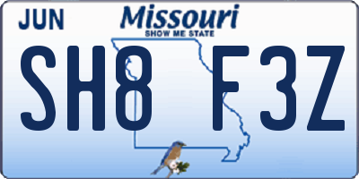 MO license plate SH8F3Z