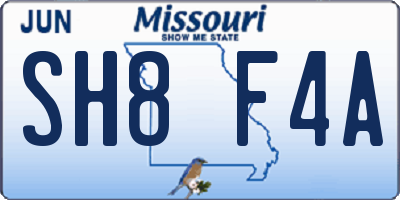 MO license plate SH8F4A