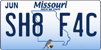 MO license plate SH8F4C