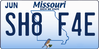 MO license plate SH8F4E