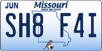 MO license plate SH8F4I