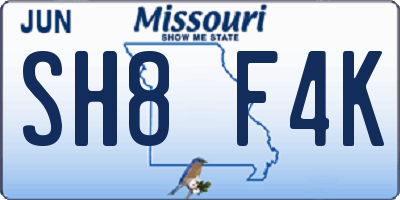 MO license plate SH8F4K