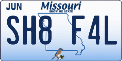 MO license plate SH8F4L