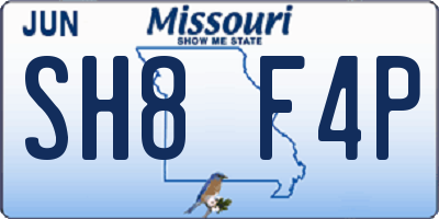 MO license plate SH8F4P
