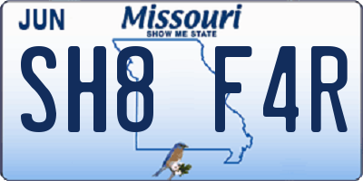 MO license plate SH8F4R