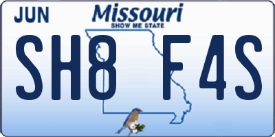 MO license plate SH8F4S
