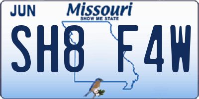 MO license plate SH8F4W
