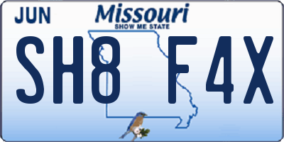 MO license plate SH8F4X
