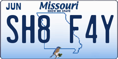 MO license plate SH8F4Y