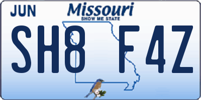 MO license plate SH8F4Z