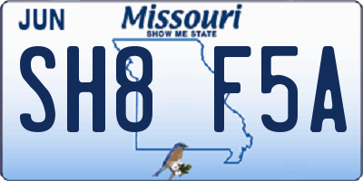 MO license plate SH8F5A