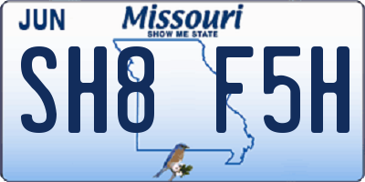 MO license plate SH8F5H