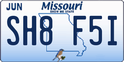 MO license plate SH8F5I