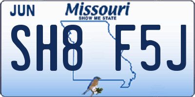 MO license plate SH8F5J