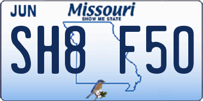 MO license plate SH8F5O