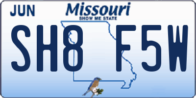 MO license plate SH8F5W