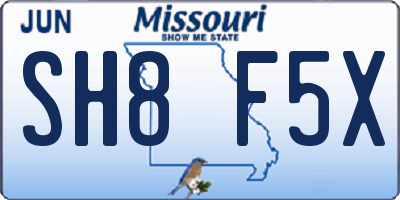 MO license plate SH8F5X