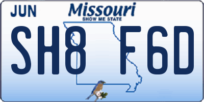 MO license plate SH8F6D