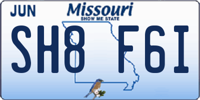 MO license plate SH8F6I
