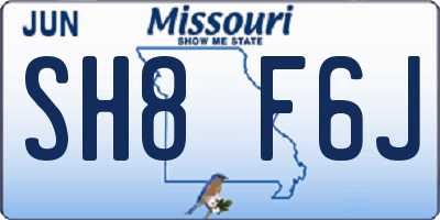 MO license plate SH8F6J