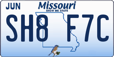 MO license plate SH8F7C