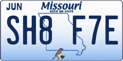 MO license plate SH8F7E