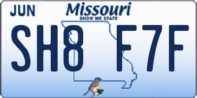 MO license plate SH8F7F