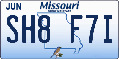 MO license plate SH8F7I