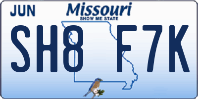 MO license plate SH8F7K