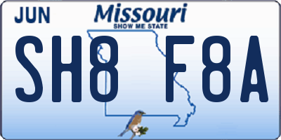 MO license plate SH8F8A