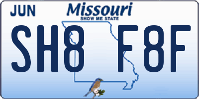 MO license plate SH8F8F