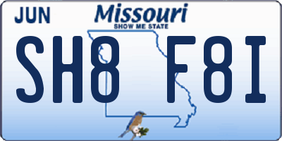 MO license plate SH8F8I