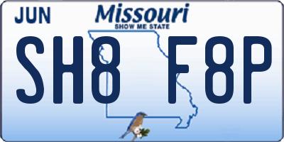 MO license plate SH8F8P