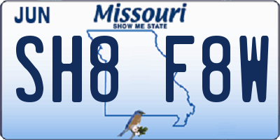 MO license plate SH8F8W