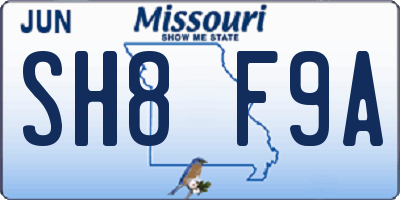MO license plate SH8F9A