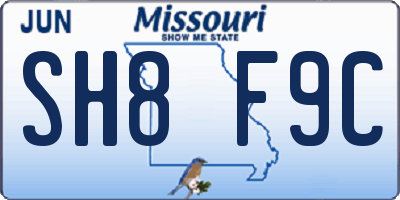 MO license plate SH8F9C