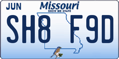 MO license plate SH8F9D