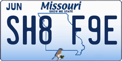 MO license plate SH8F9E