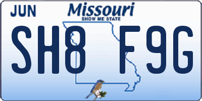 MO license plate SH8F9G