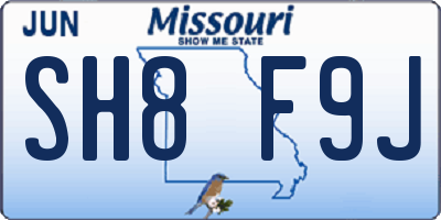 MO license plate SH8F9J