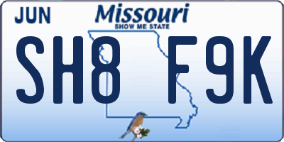 MO license plate SH8F9K